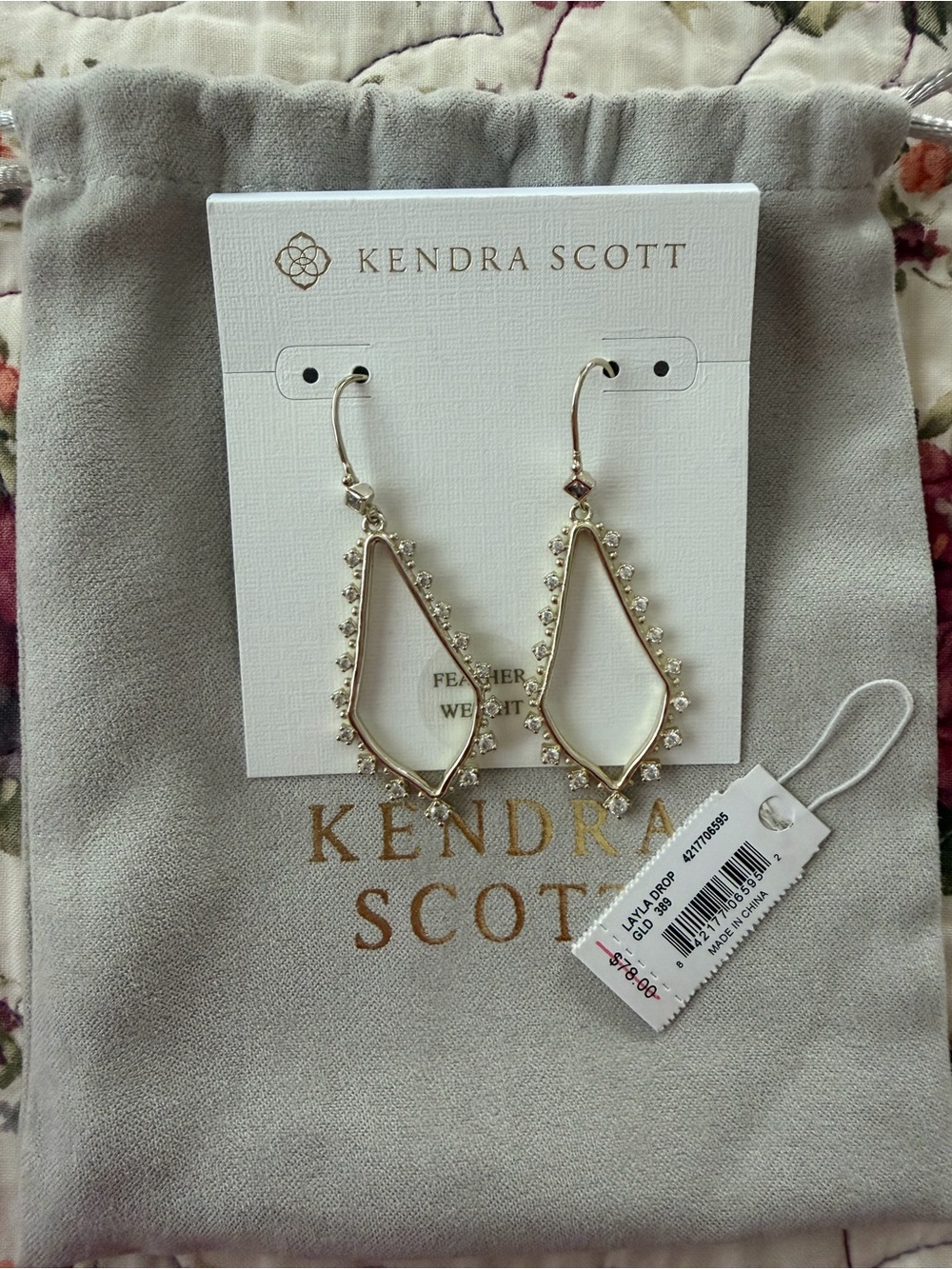 Kendra Scott Layla Gold Teardrop Dangle Earrings with Clear Crystals